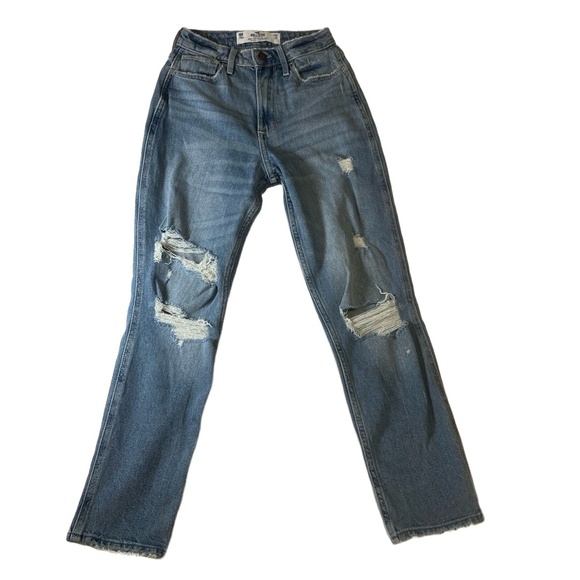 Hollister Denim - Hollister Womens Jeans 00R W23 L27 Light Blue High Rise Ripped Distressed Mom